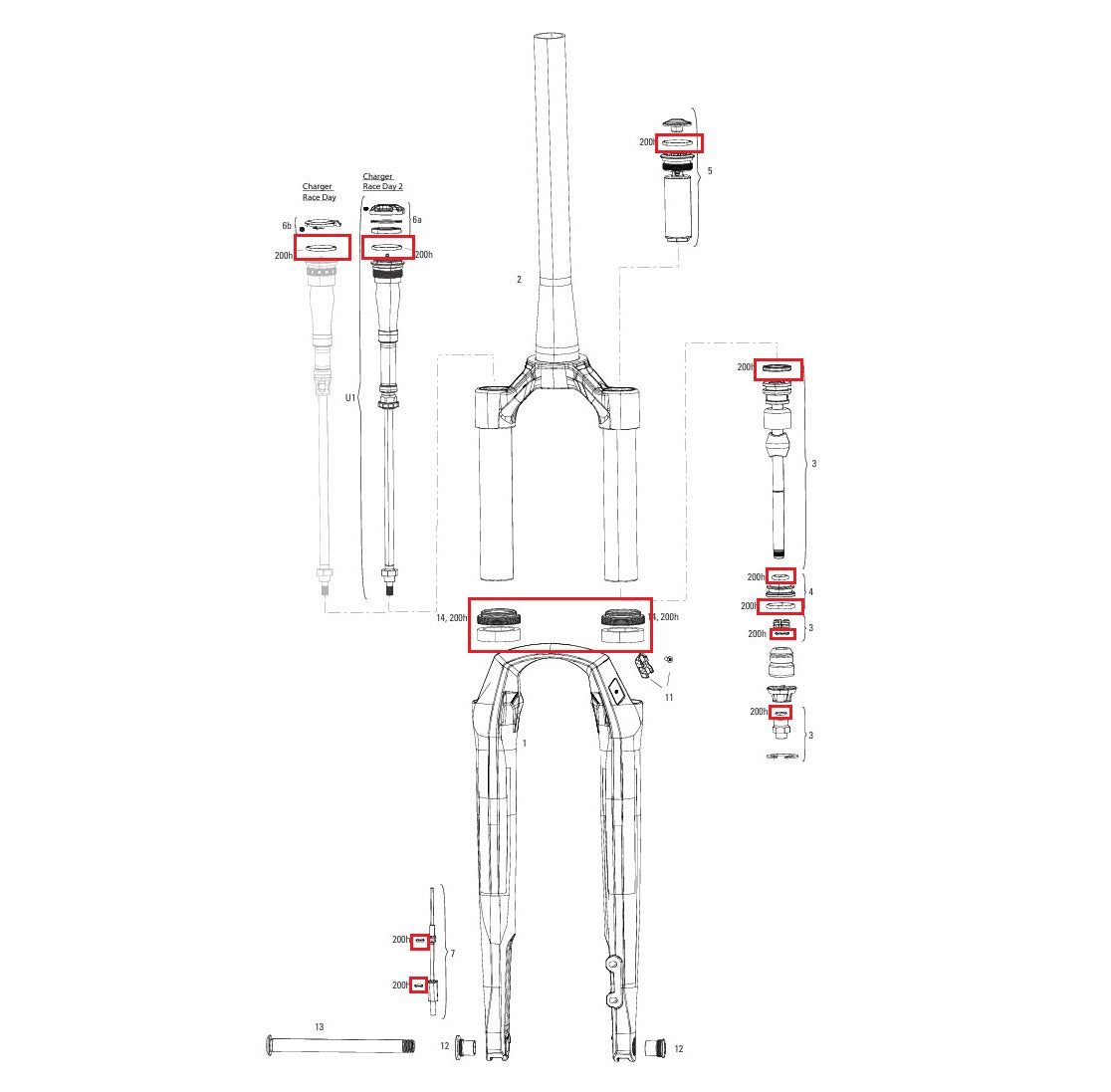 Kit di manutenzione ROCKSHOX RUDY XPLR BASE/ULTIMATE A1 200 ore/anno (2022)