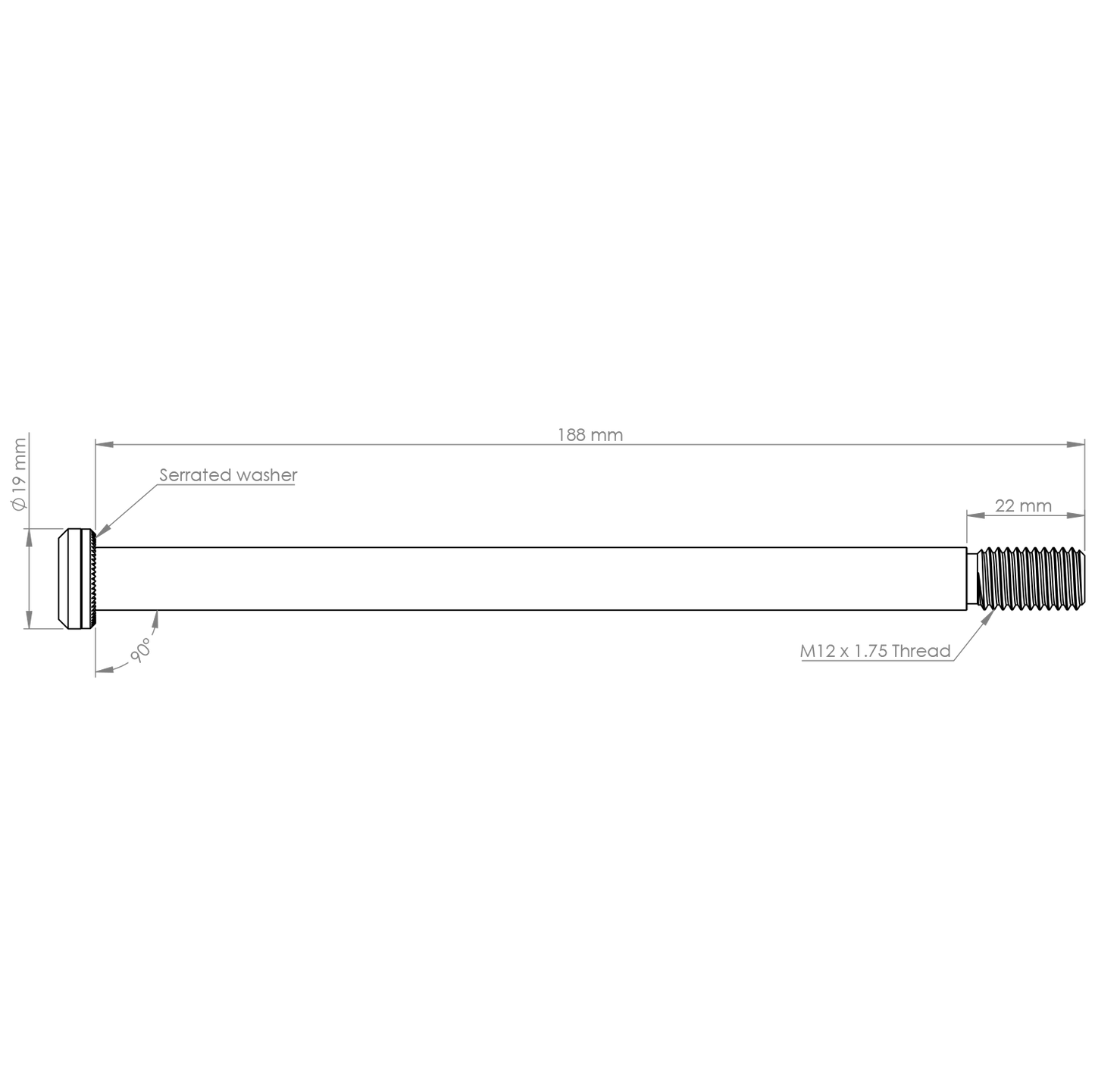 Asse ruota posteriore BURGTEC 188 mm x 12 mm 1,75 mm passo nero