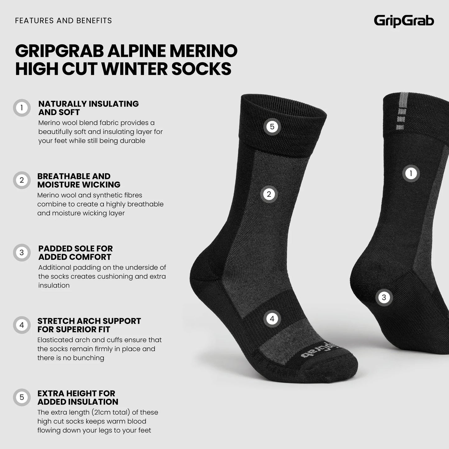 GRIPGRAB ALPINE MERINO HIGH Calzini neri