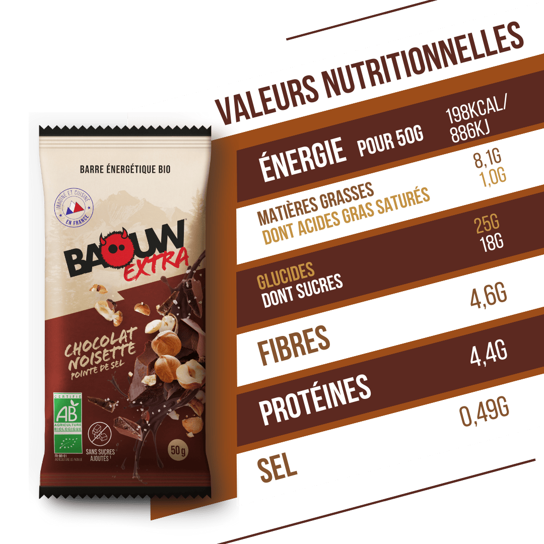 BAOUW ORGANIC EXTRA Cioccolato Nocciola Barretta energetica (50g)