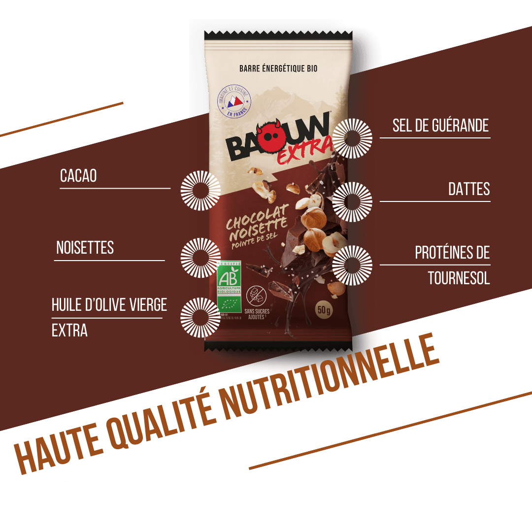BAOUW ORGANIC EXTRA Cioccolato Nocciola Barretta energetica (50g)
