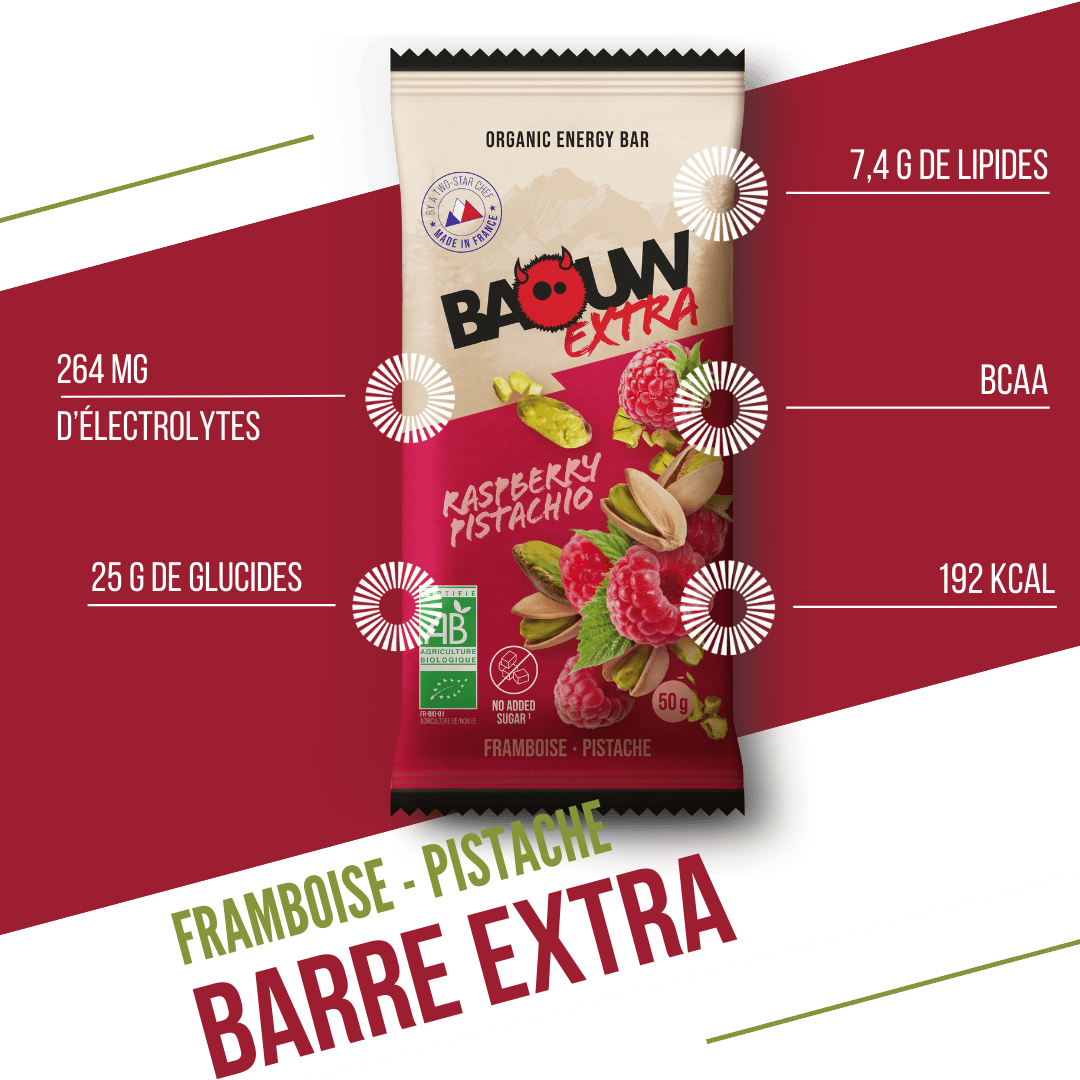 BAOUW ORGANIC EXTRA Barretta energetica al lampone e pistacchio (50g)