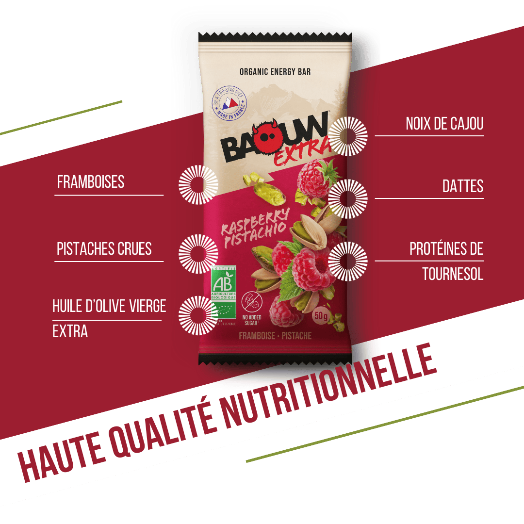BAOUW ORGANIC EXTRA Barretta energetica al lampone e pistacchio (50g)