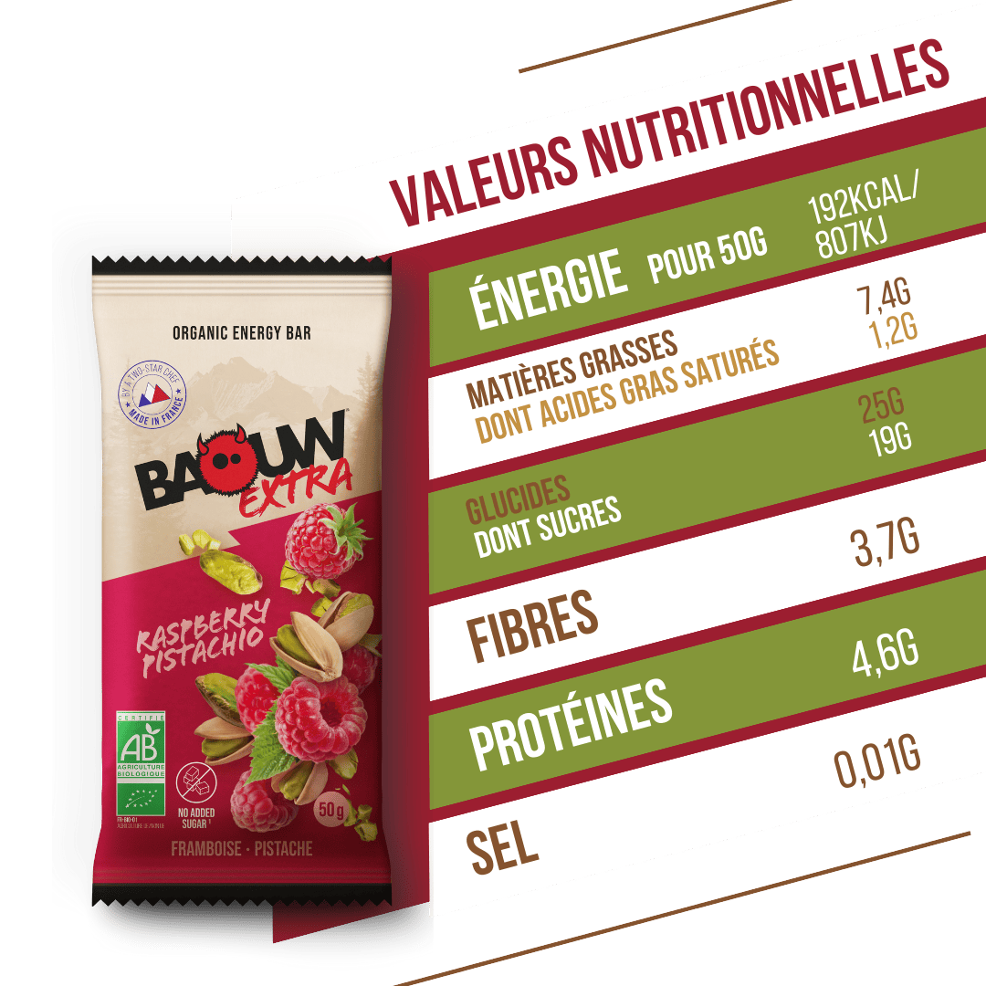 BAOUW ORGANIC EXTRA Barretta energetica al lampone e pistacchio (50g)