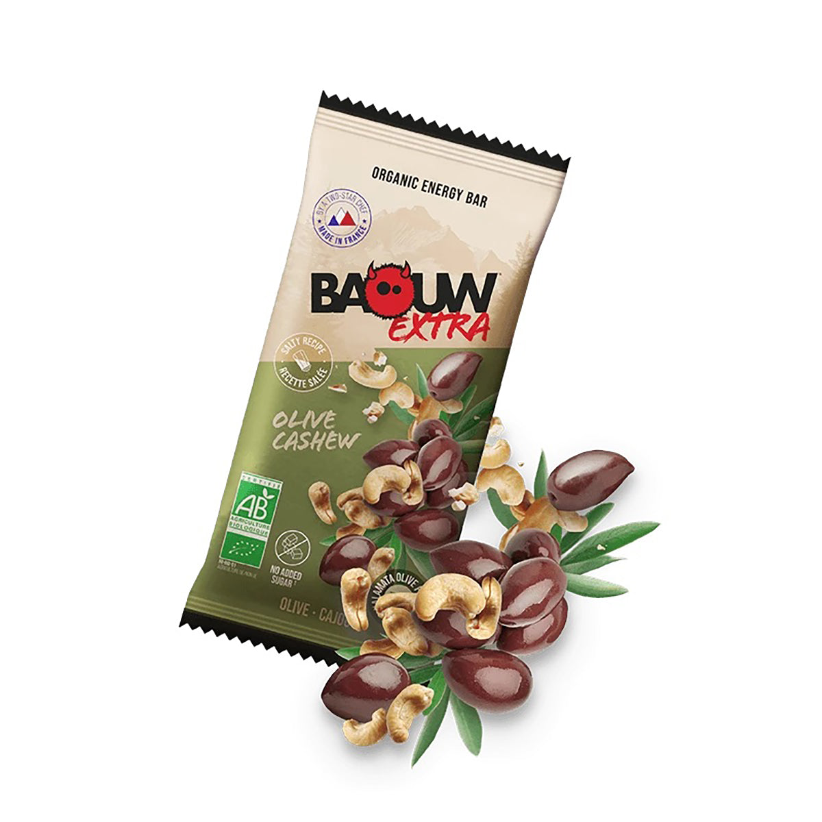 BAOUW ORGANIC EXTRA Barretta energetica salata all'oliva e anacardi (50g)