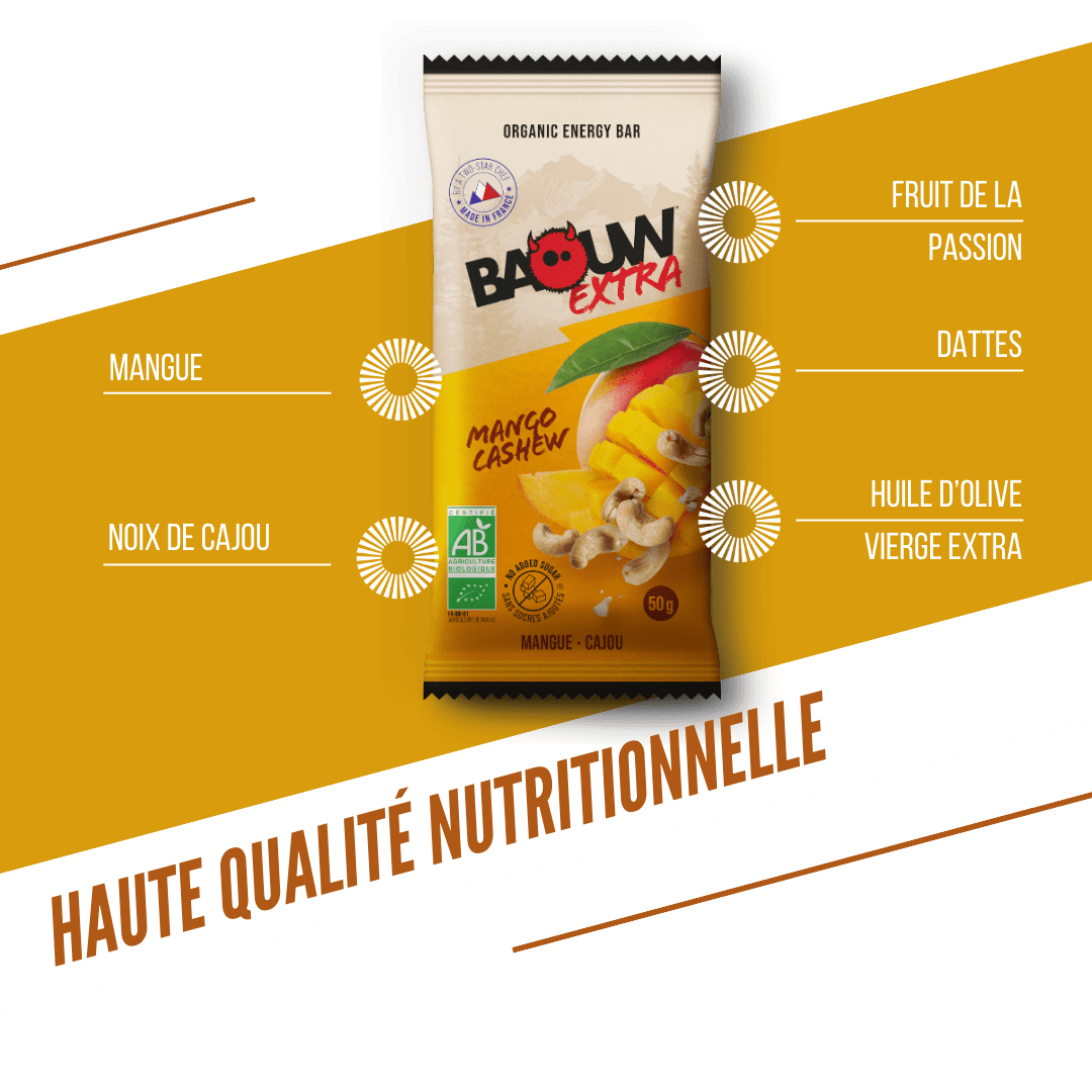 BAOUW ORGANIC EXTRA Barretta energetica al mango e anacardi (50 g)