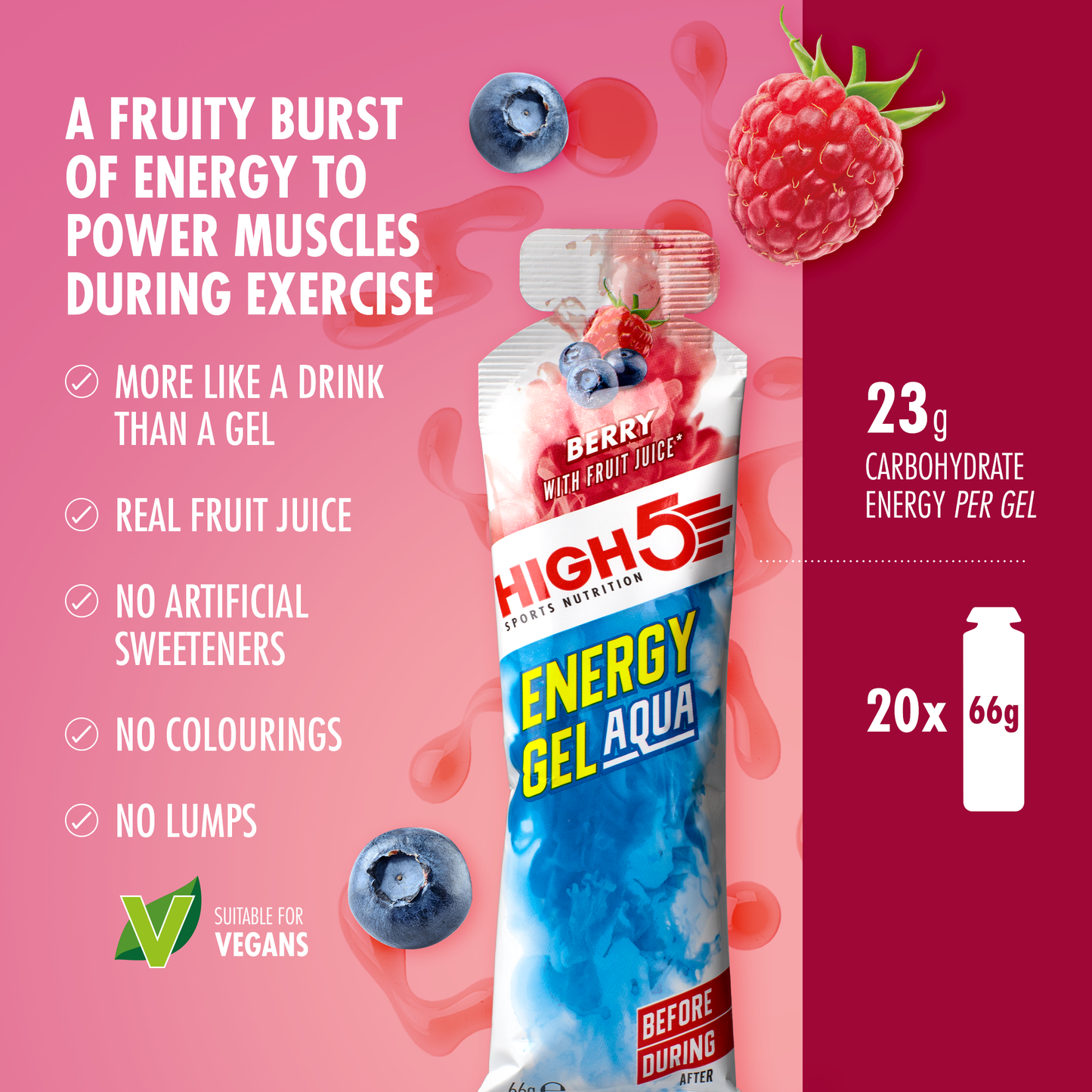 Energy Gel HIGH5 ENERGY GEL Acqua (66g) Frutti rossi