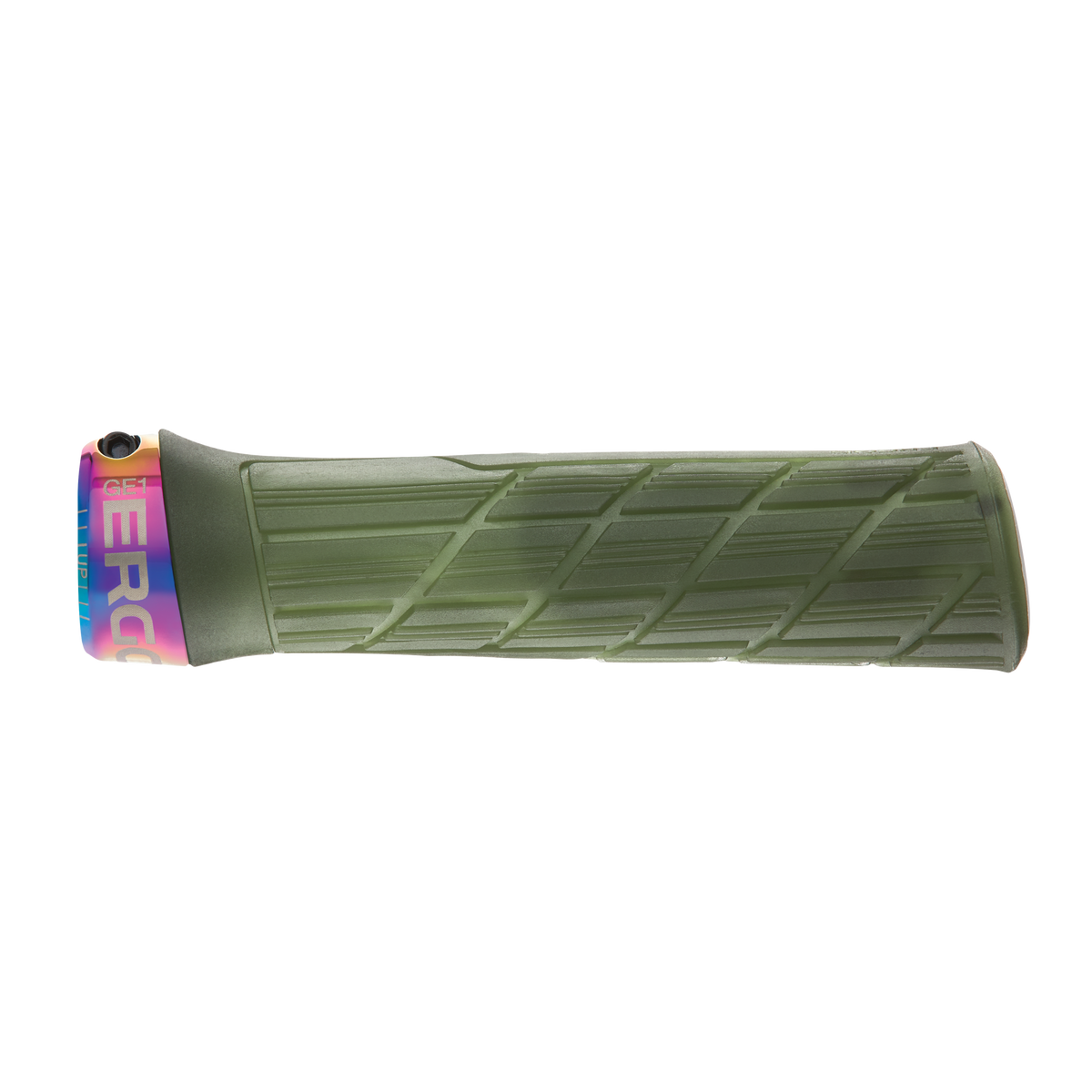 Manopole ERGON GE1 EVO Factory Slim verde muschio ghiacciato con collarini effetto iridescente - dettaglio