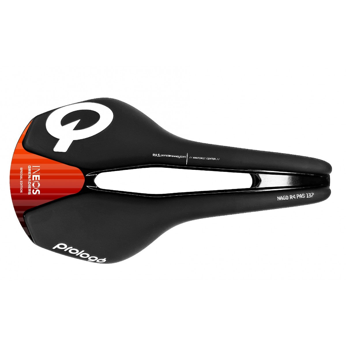 Sella PROLOGO NAGO R4 PAS Larghezza 137mm Binari Tirox INEOS Nero/Rosso