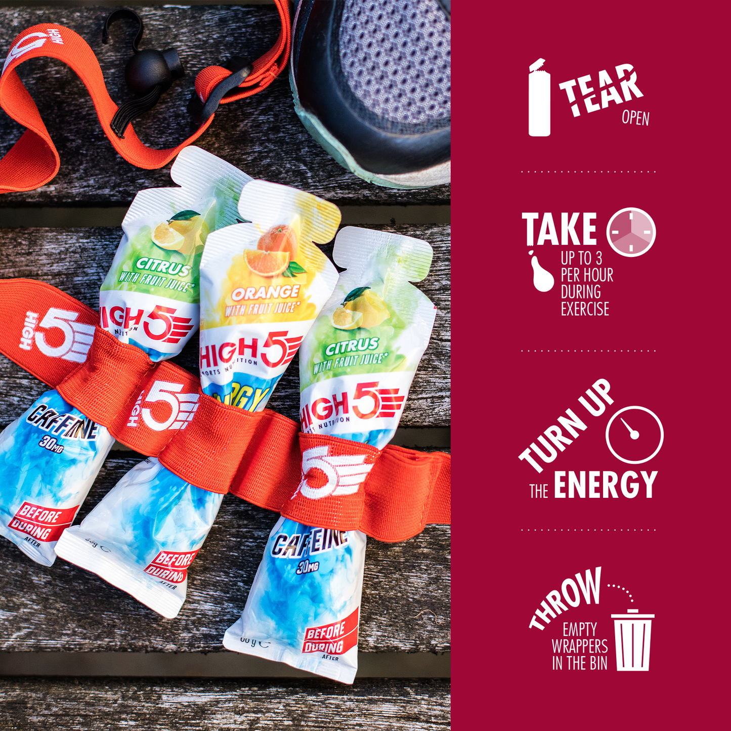 Energy Gel HIGH5 ENERGY GEL Acqua (66g) Frutti rossi