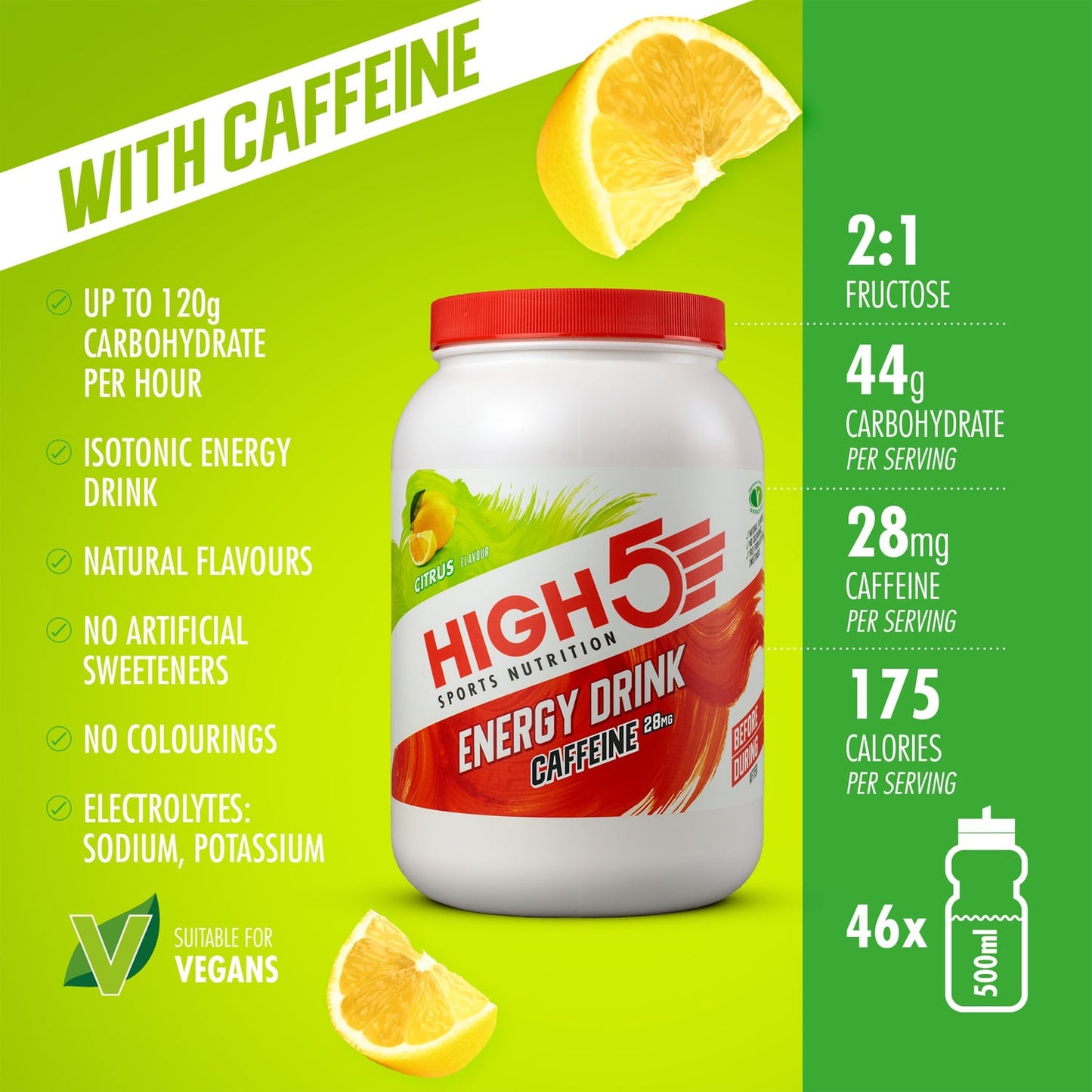 Bevanda energetica High5 ENERGY DRINK CAFFEINA (2,2 kg) Limone