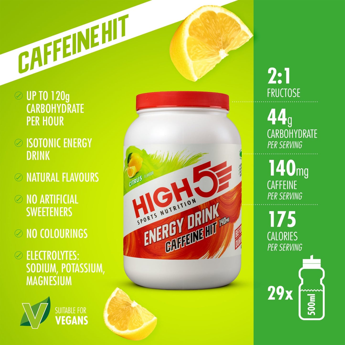 Bevanda energetica High5 ENERGY DRINK CAFFEINA HIT (1,4 kg) Limone