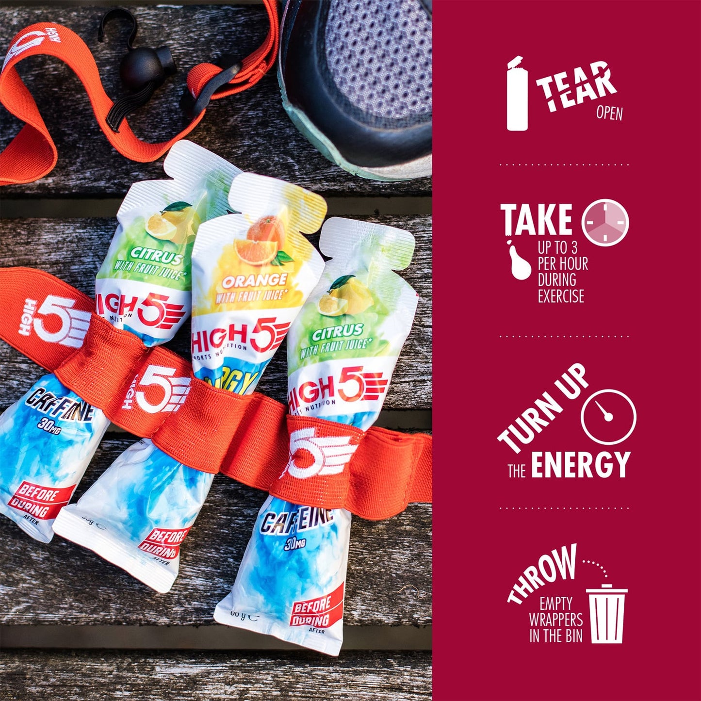 High5 ENERGY GEL Aqua Caffeine (66 g) Frutti Rossi