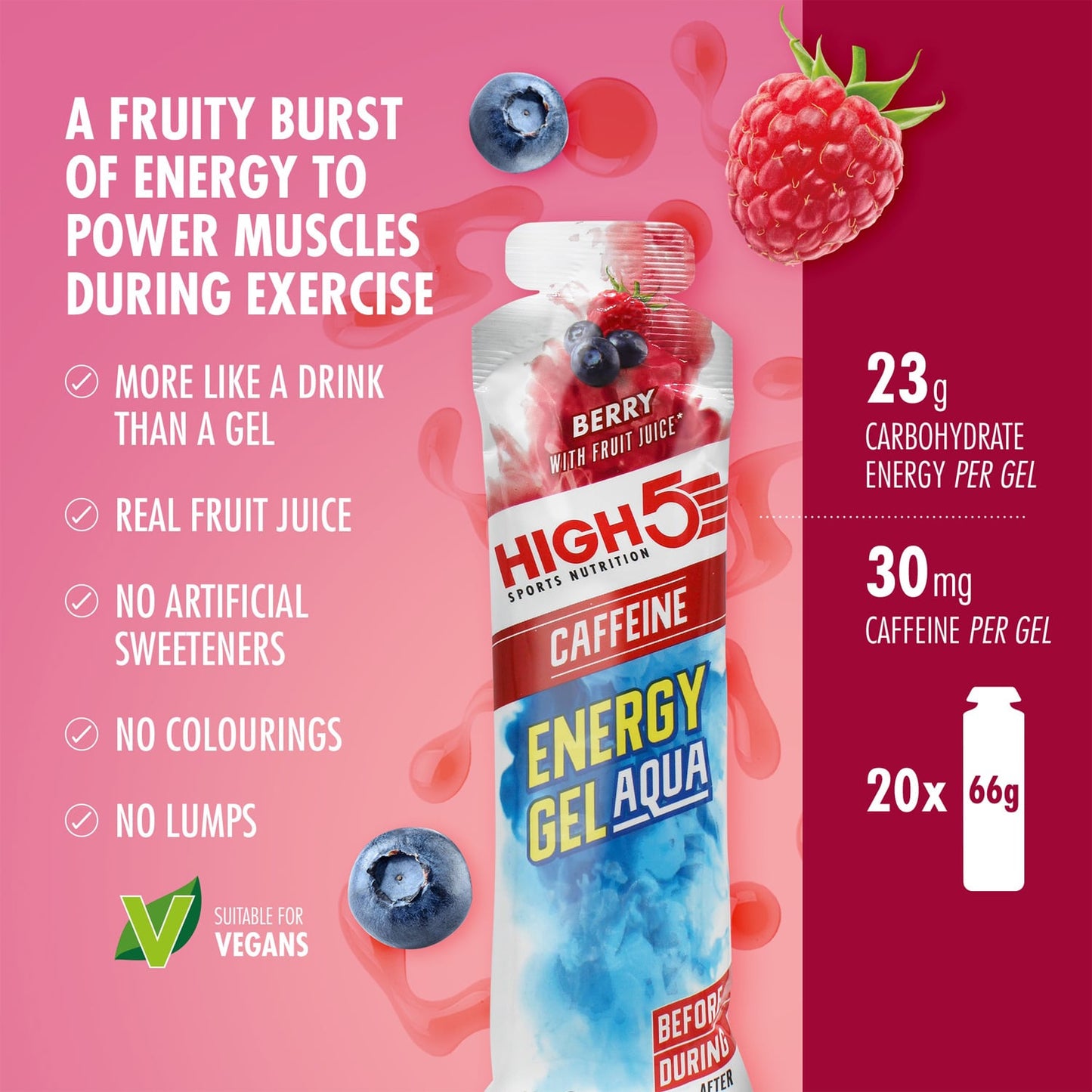 High5 ENERGY GEL Aqua Caffeine (66 g) Frutti Rossi