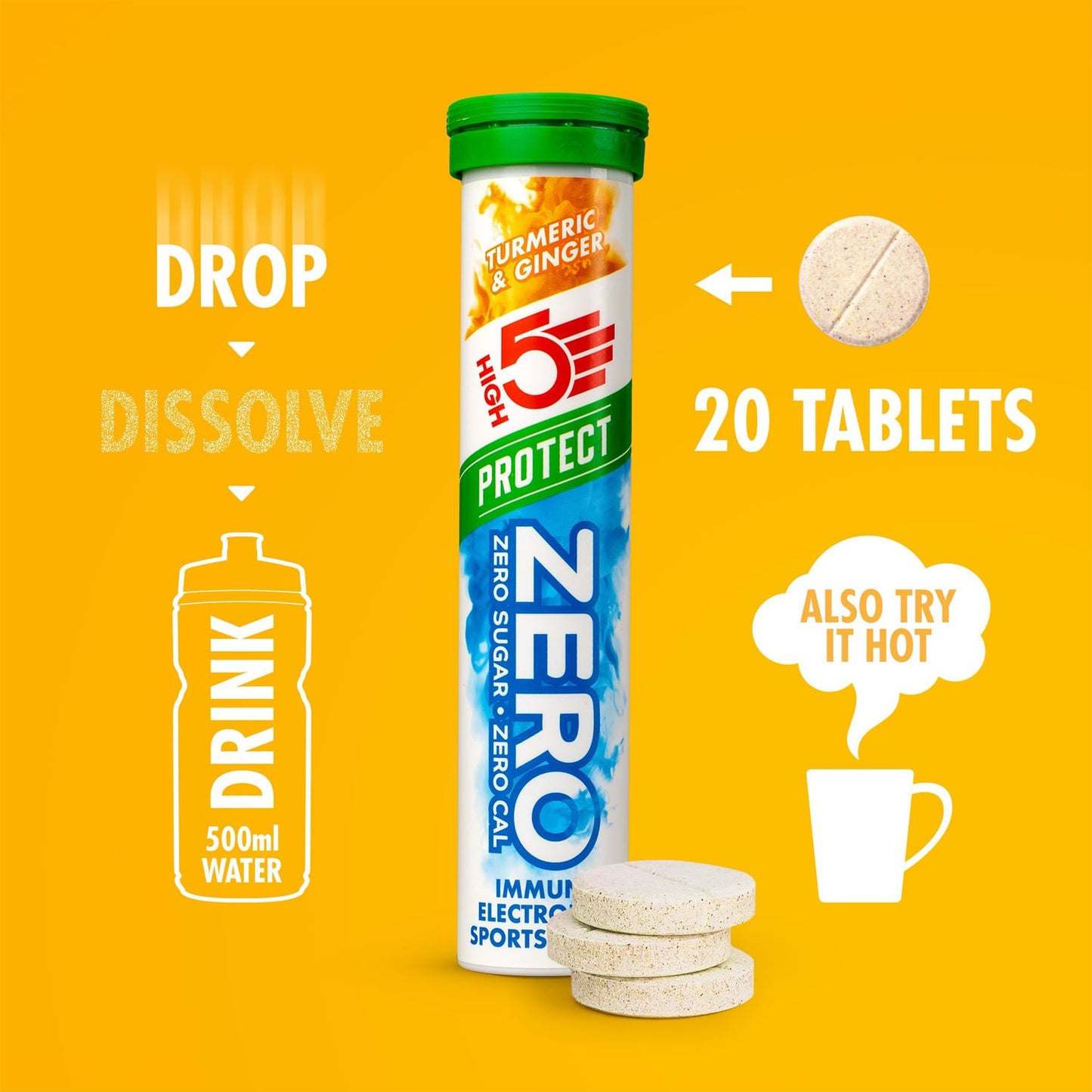 Boisson Anticrampe High5 ZERO PROTECT Tubo da 20 Pastiglie Curcuma Zenzero