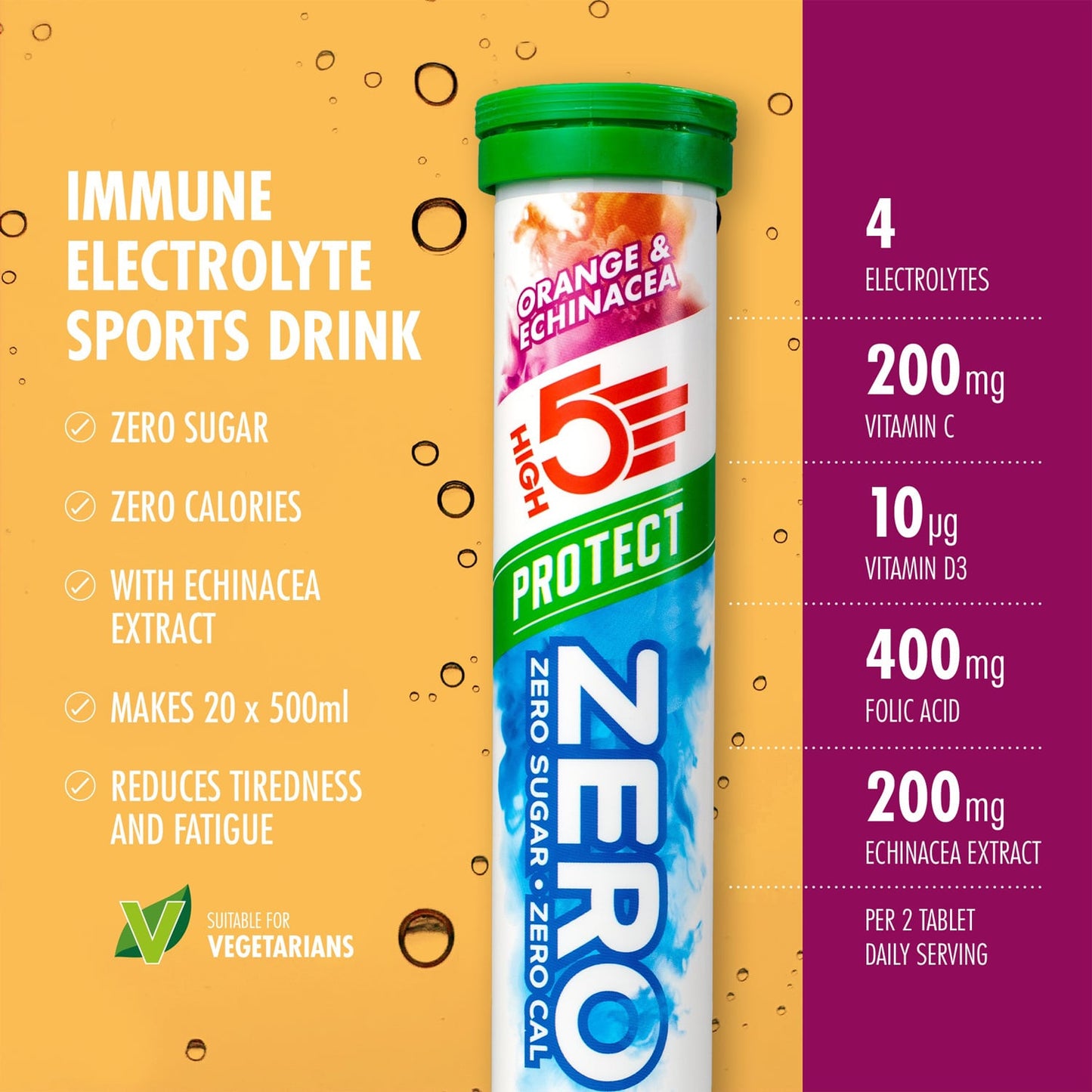 Boisson Anticrampe High5 ZERO PROTECT Tubo da 20 compresse di Arancione ed Echinacea