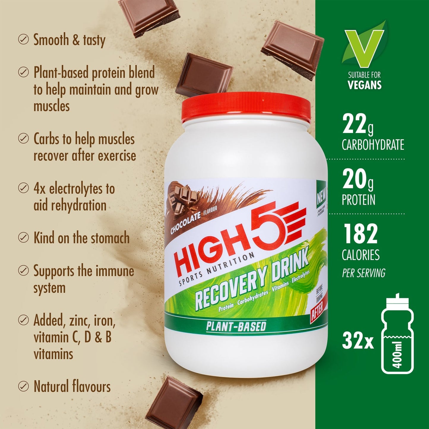 High5 bevanda di recupero a base vegetale (1,6 kg) Cioccolato