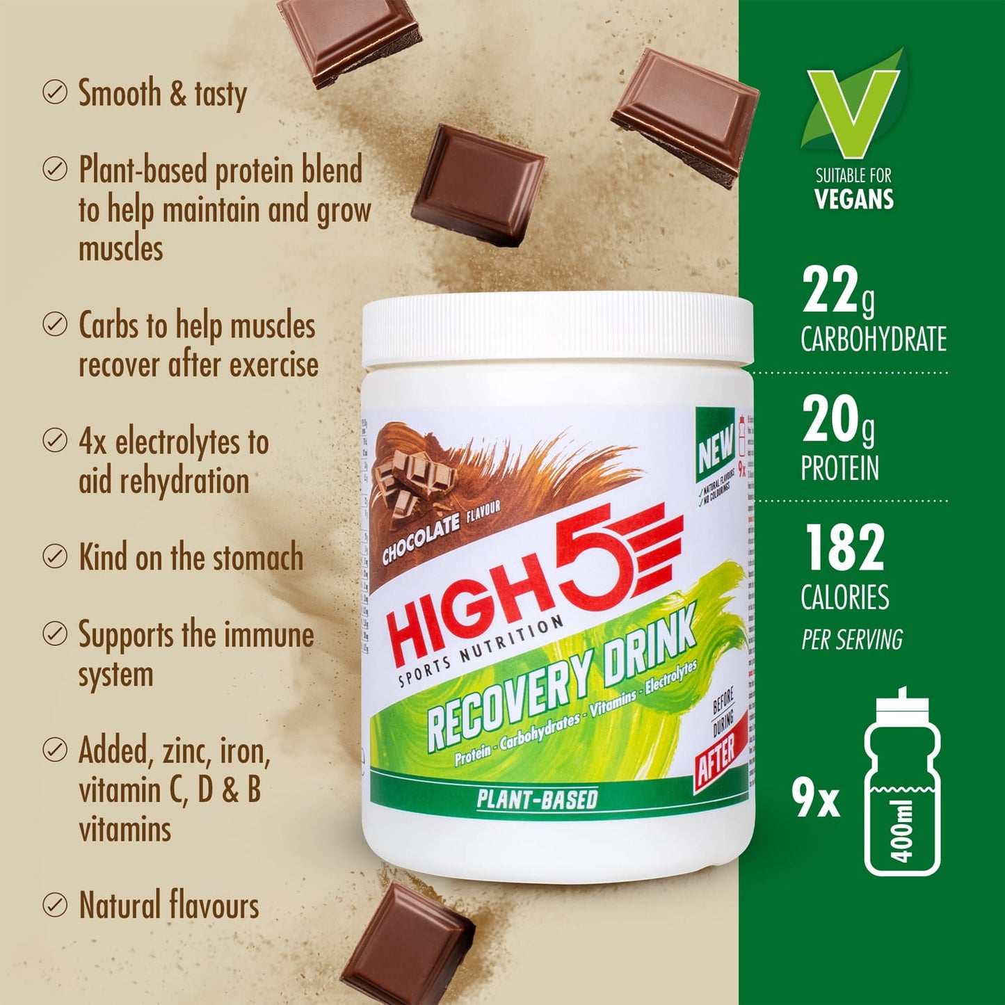 High5 bevanda di recupero a base vegetale (450 g) Cioccolato