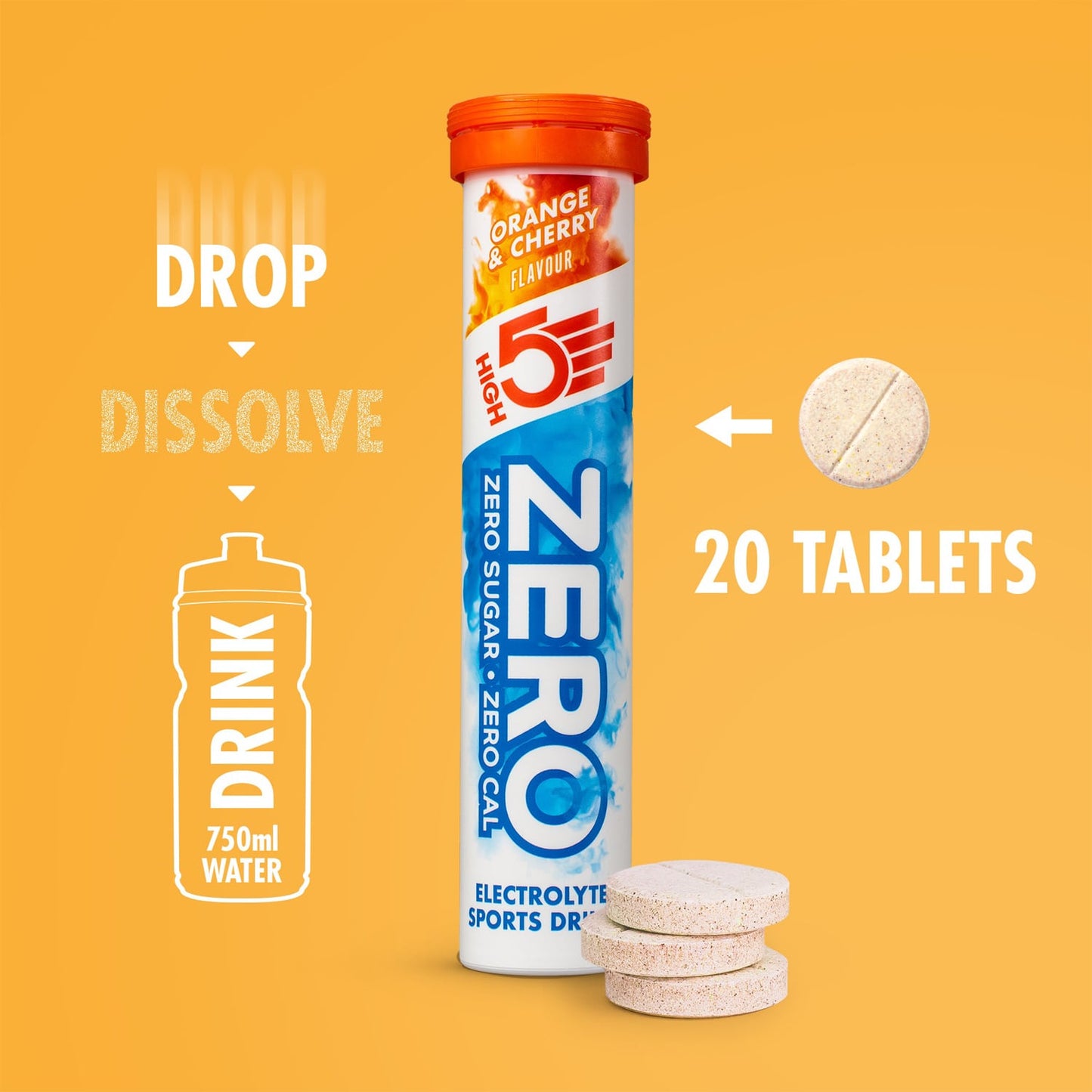 High5 ZERO Compresse elettrolitiche per l'idratazione (x20) Arancione e Ciliegia