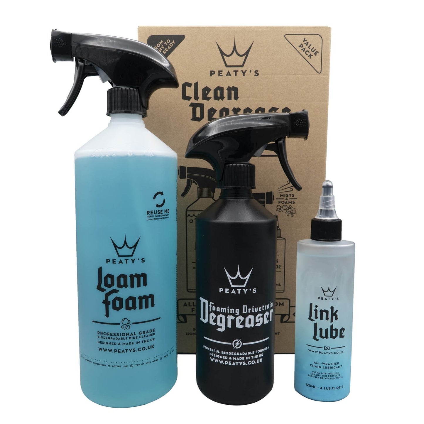 Kit di manutenzione PEATY'S WASH DEGREASE LUBRICATE STARTER PACK