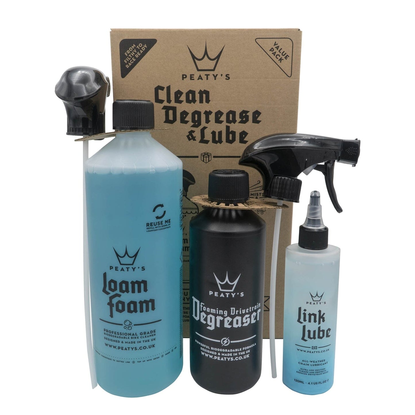 Kit di manutenzione PEATY'S WASH DEGREASE LUBRICATE STARTER PACK
