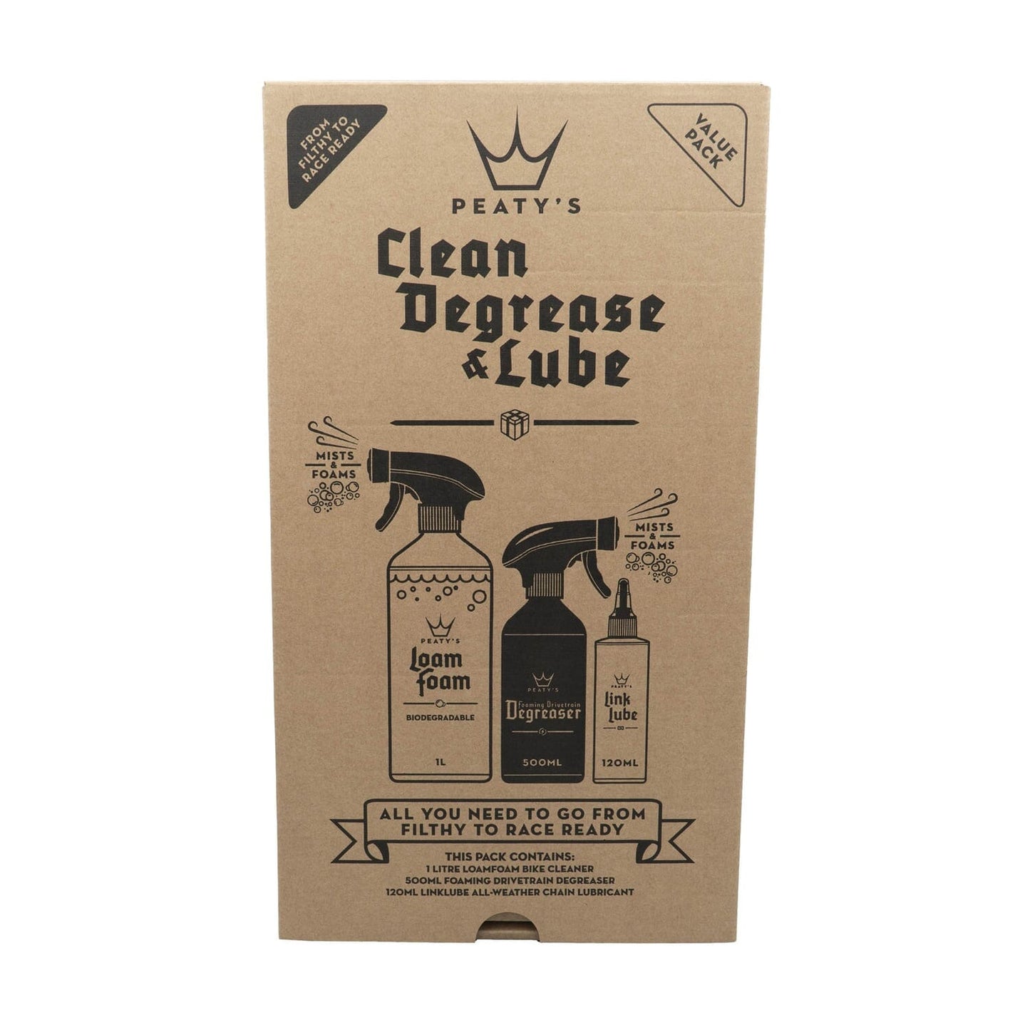 Kit di manutenzione PEATY'S WASH DEGREASE LUBRICATE STARTER PACK