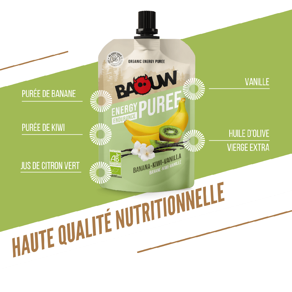 Ricetta purea energetica biologica BAOUW con frutti di banana/kiwi/vaniglia (90g)