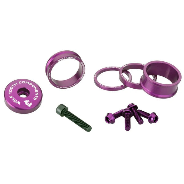 Kit di distanziali, coperchio dell'attacco manubrio e viti WOLFTOOTH BLING KIT Ultravioletto