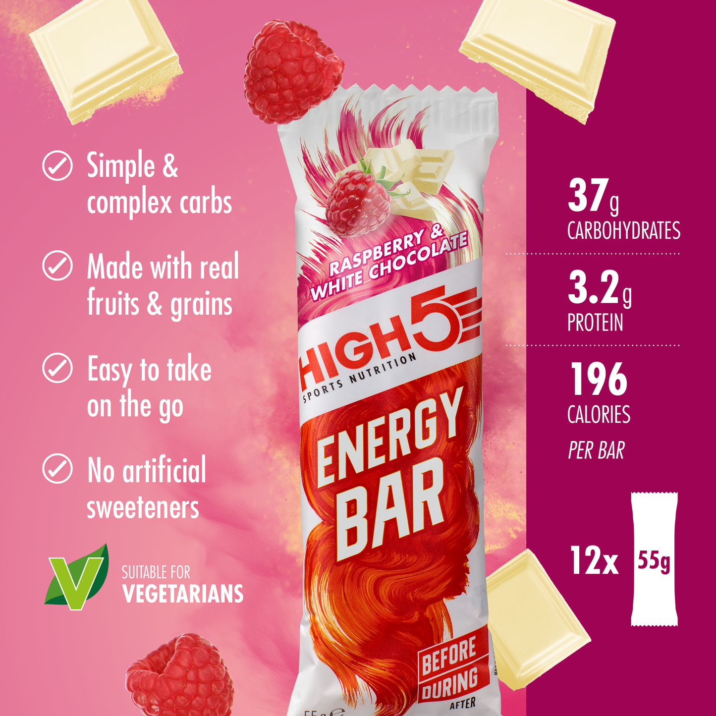 BARRA ENERGETICA High5 (55 g) al cioccolato bianco e lampone