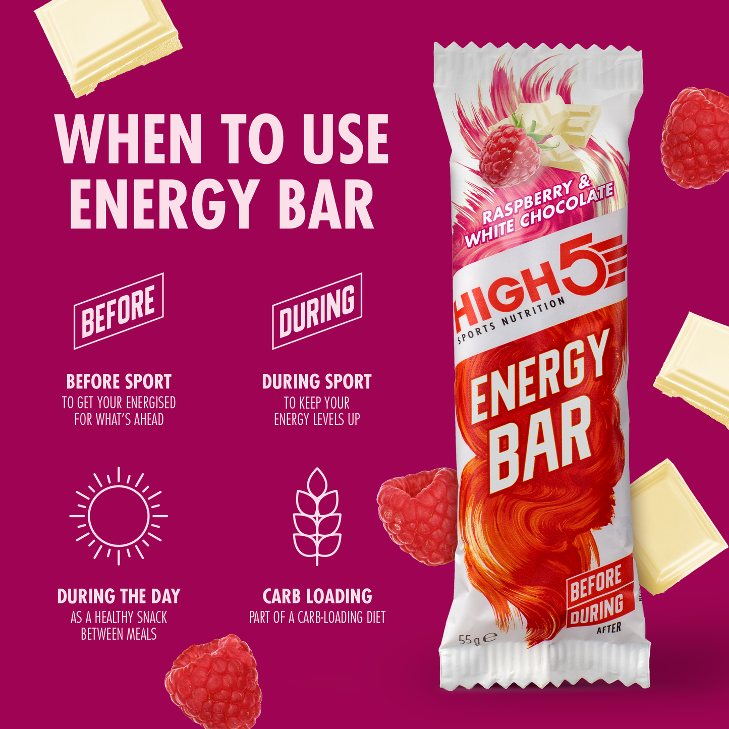 BARRA ENERGETICA High5 (55 g) al cioccolato bianco e lampone