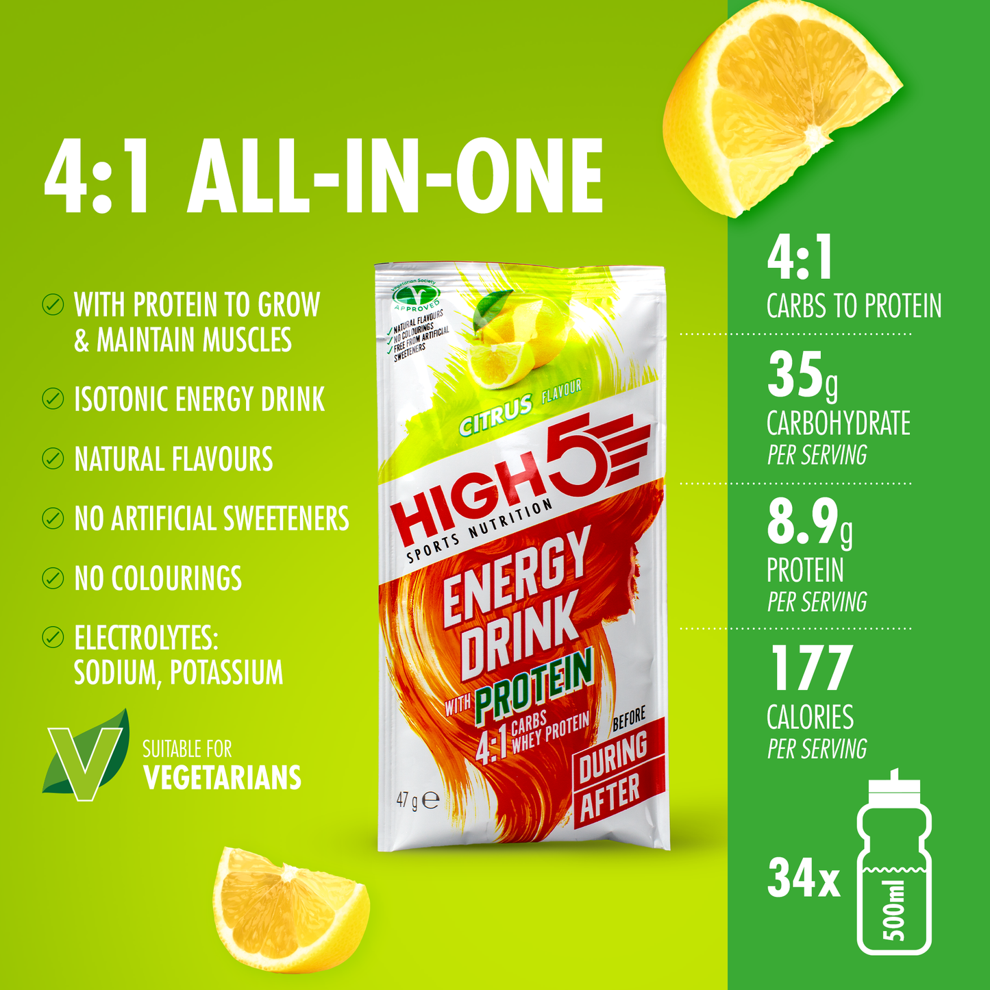 Bevanda energetica High5 ENERGY DRINK PROTEINE (47g) Limone