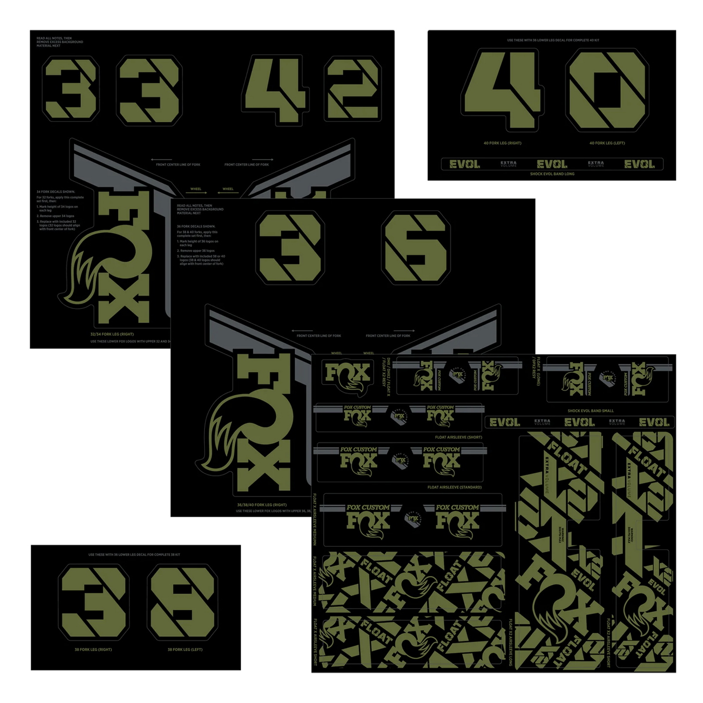 FOX Adesivi per forcella e ammortizzatore Verde oliva