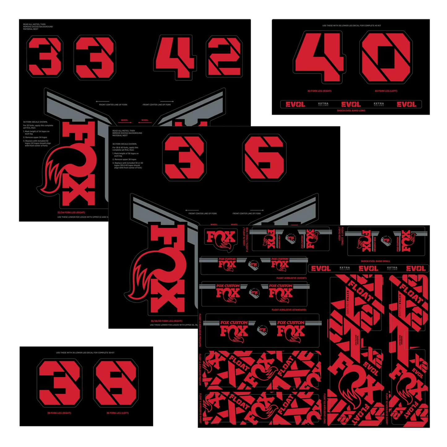 Kit di adesivi FOX per forcella e ammortizzatore rosso