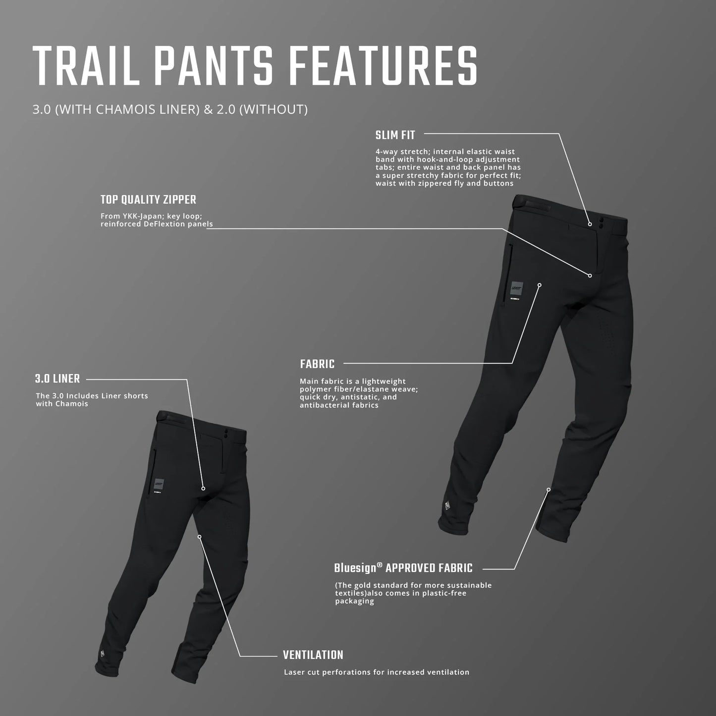 LEATT MTB Trail 3.0 LINER Pantaloni neri