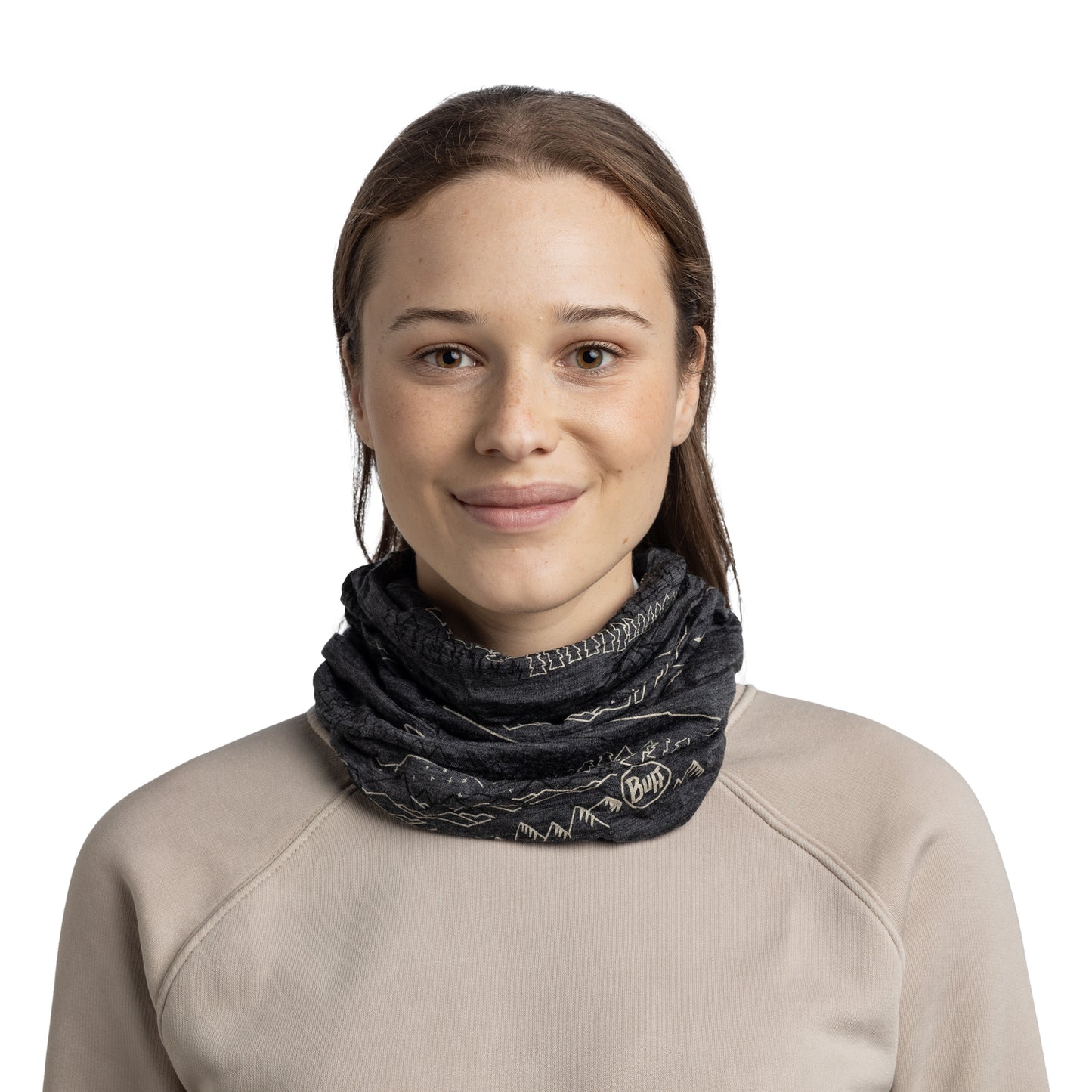 BUFF MERINO - Girocollo leggero con stampa Grigio