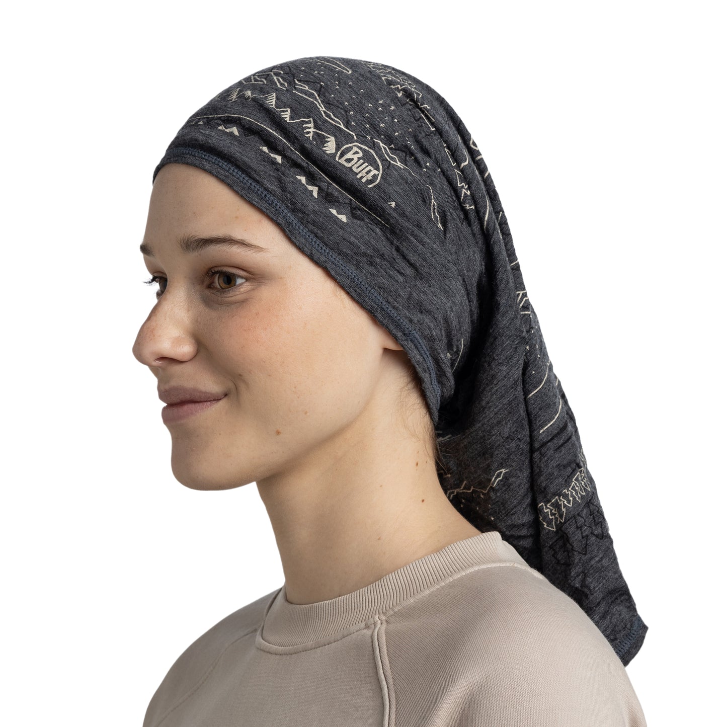 BUFF MERINO - Girocollo leggero con stampa Grigio
