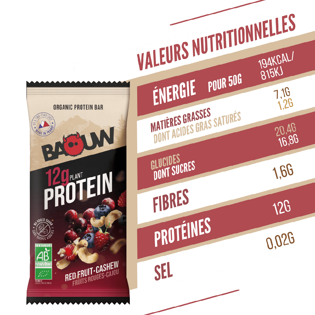 BAOUW ORGANIC EXTRA Frutti Rossi/Anacardi Barretta proteica (50g)
