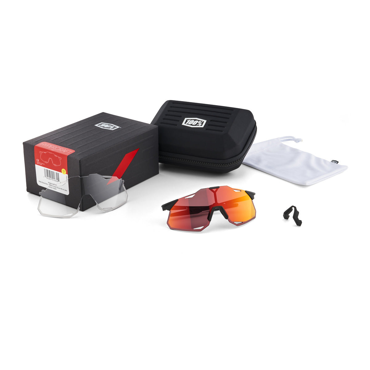 100% HYPERCRAFT XS Occhiali Soft Tact Black Hiper Multilayer Mirror Red
