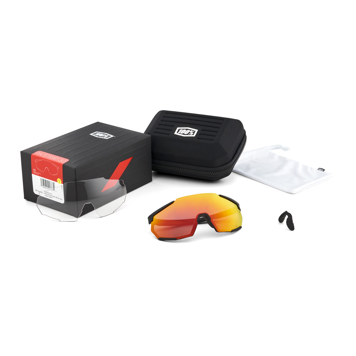 100% RACETRAP 3.0 Soft Tact Nero Hiper Multistrato Occhiali rossi a specchio