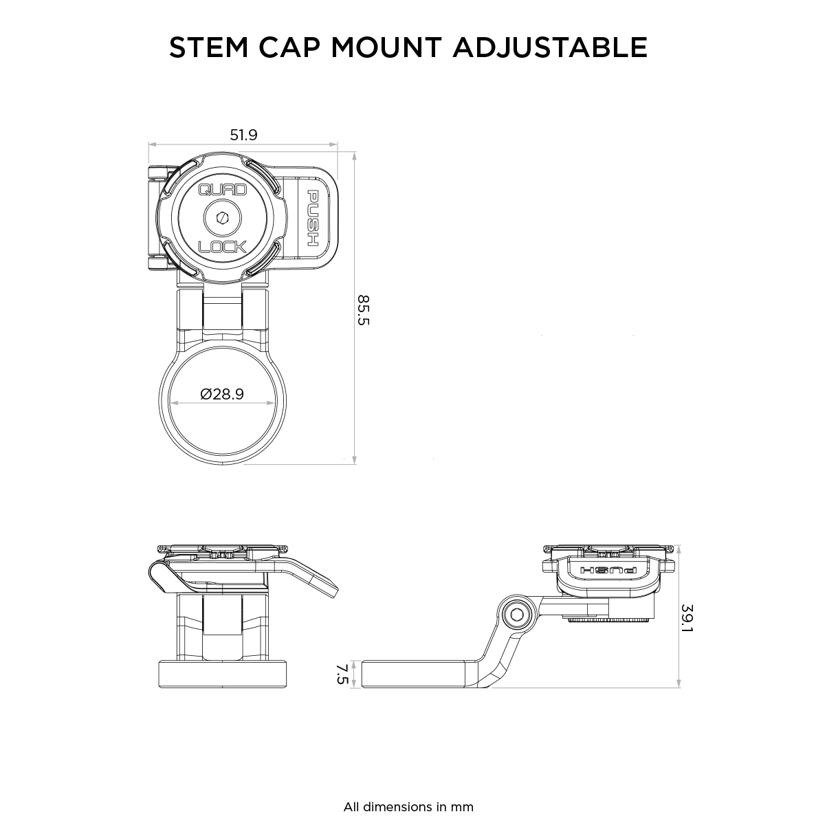 Attacco manubrio regolabile QUADLOCK OUT CAP MOUNT