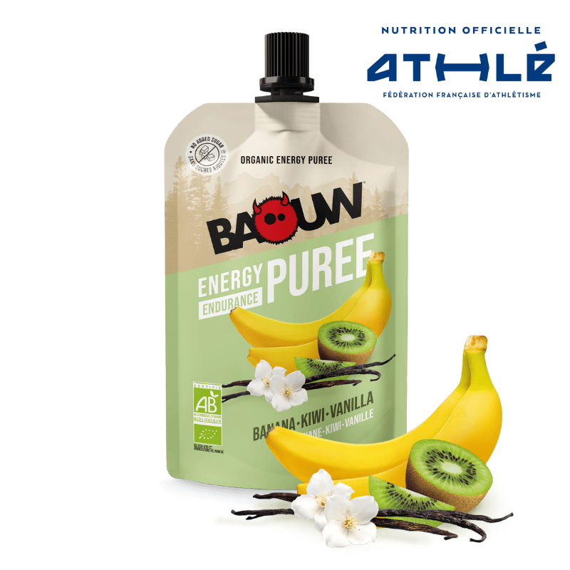 Ricetta purea energetica biologica BAOUW con frutti di banana/kiwi/vaniglia (90g)