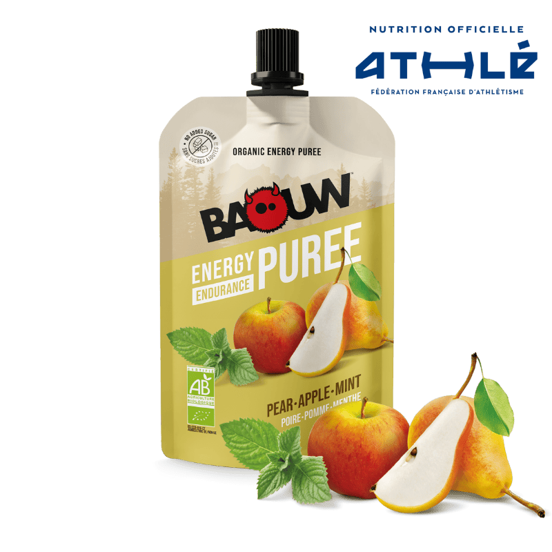 Ricetta di frutta per purea energetica biologica BAOUW pera/mela/menta (90 g)