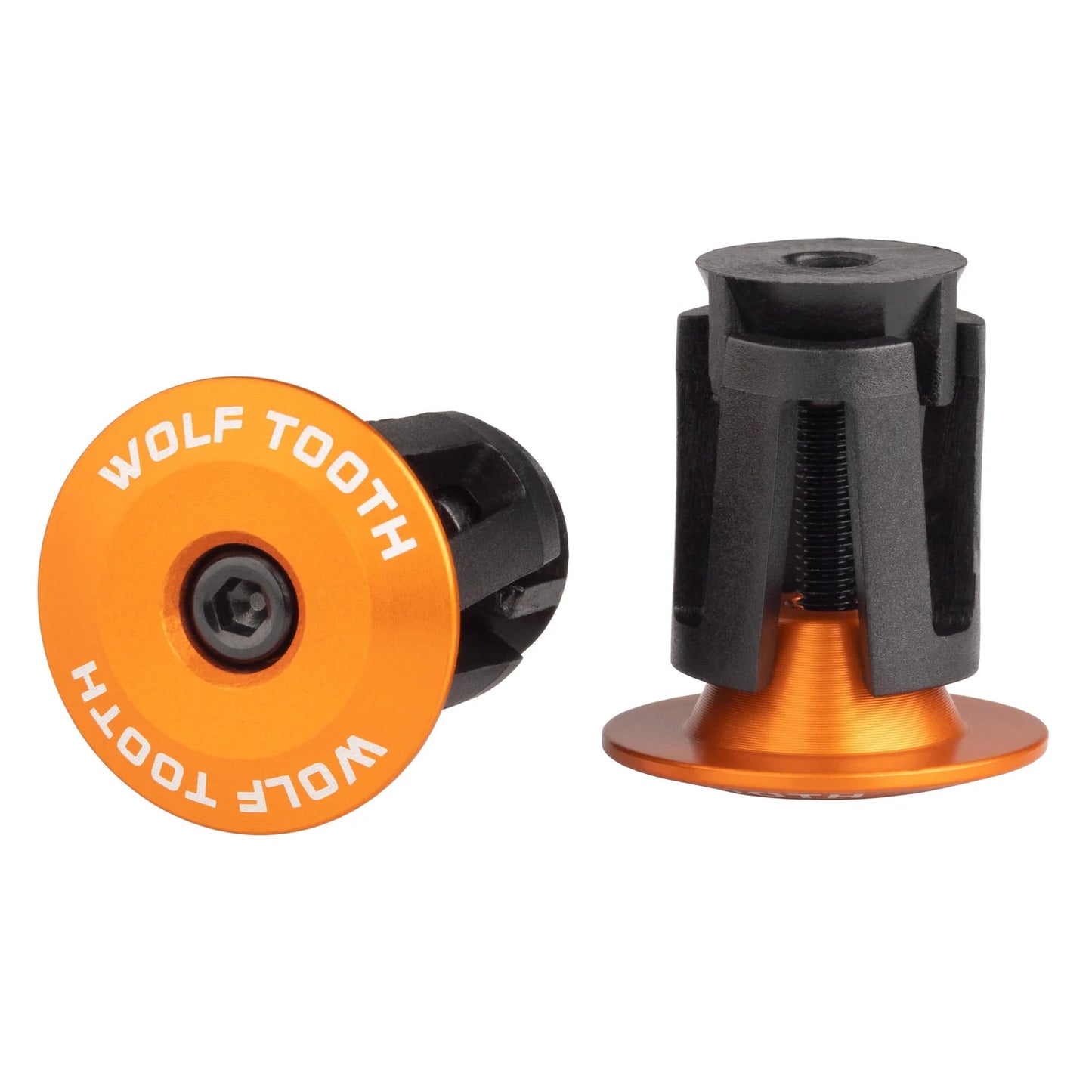 Coppia di tappi per manubrio WOLF TOOTH in alluminio anodizzato arancione