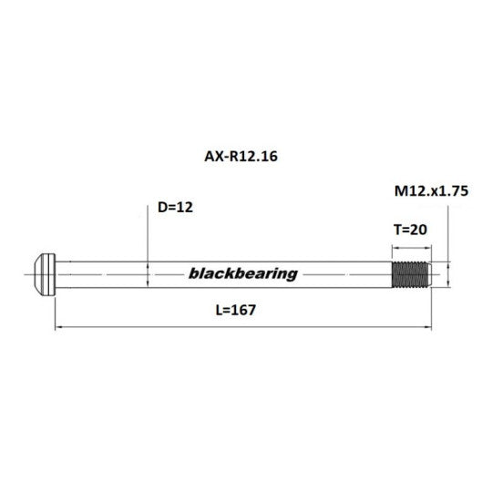 Axe de Roue Arrière BLACKBEARING 12x142 mm (12mm-167-M12x1.75-20mm)