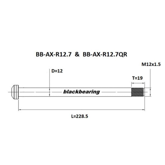Axe de Roue Arrière BLACKBEARING Fatbike (12mm-227-M12x1.5-18mm)