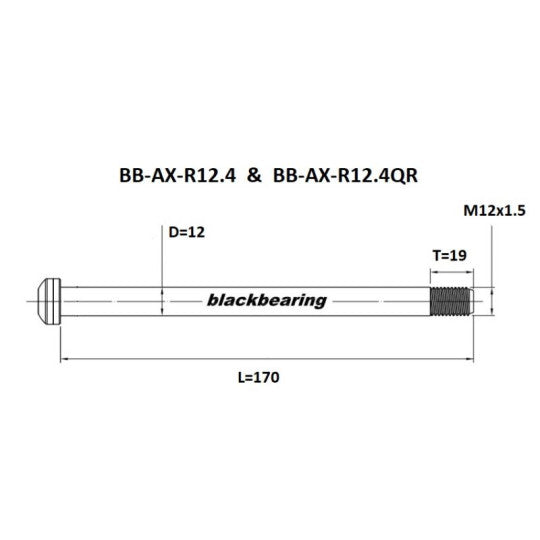 Axe de Roue Arrière BLACKBEARING 12x142/148mm (12mm-170-M12x1.5-18mm) QR
