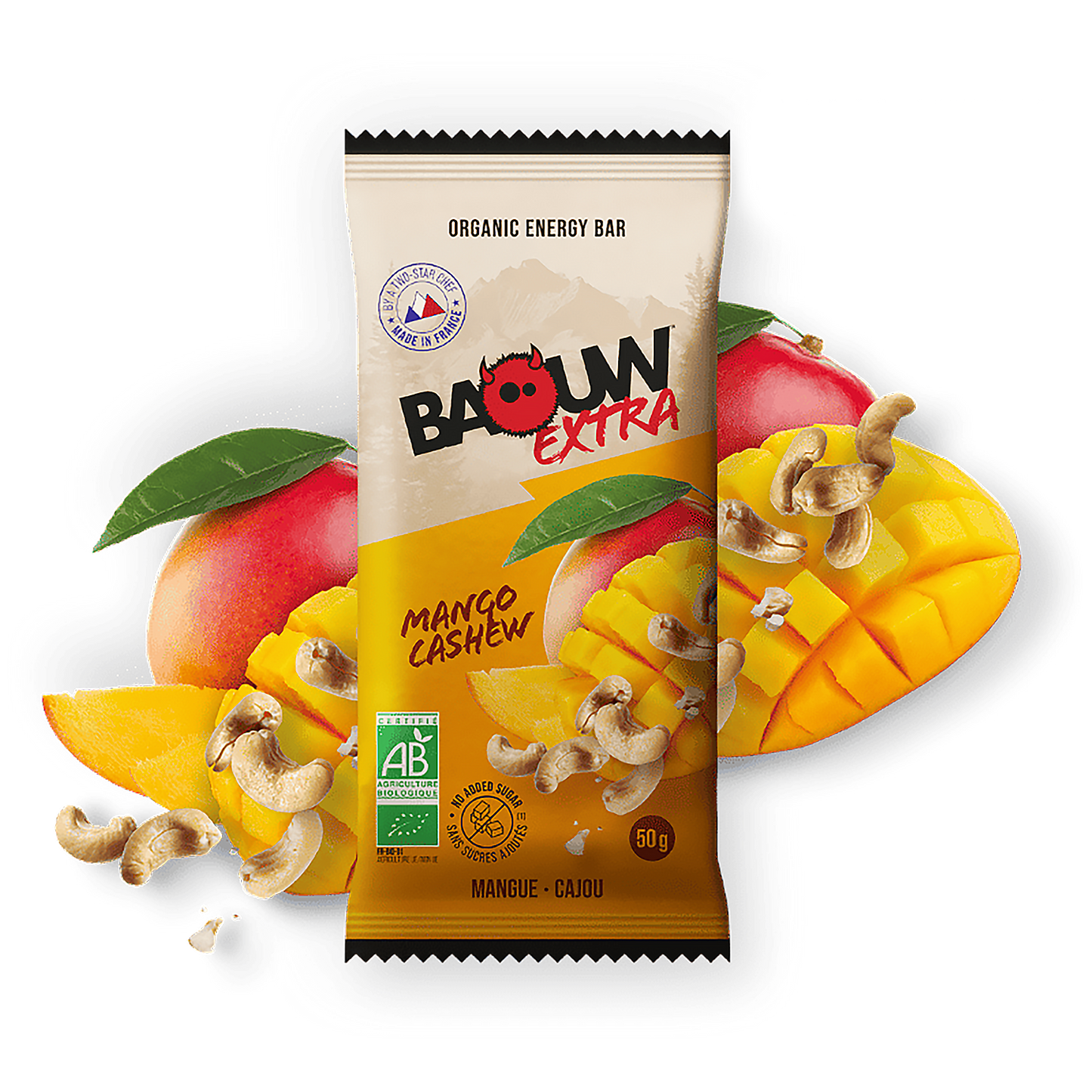 BAOUW ORGANIC EXTRA Barretta energetica al mango e anacardi (50 g)