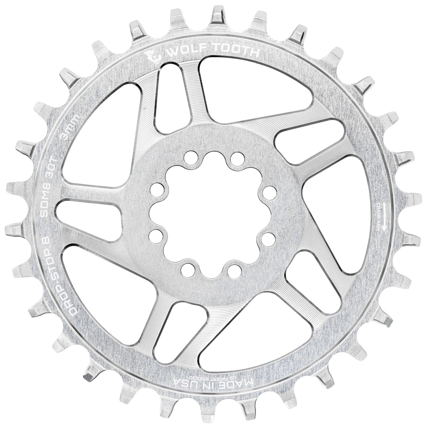WOLF TOOTH Ingranaggio mono SRAM a 8 fori argento grezzo per montaggio diretto