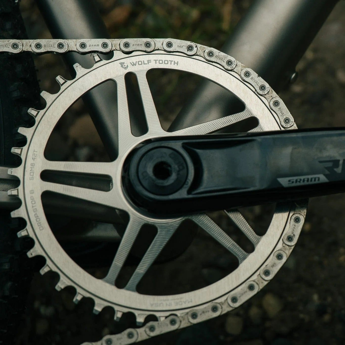 WOLF TOOTH GRAVEL Ingranaggio mono SRAM a 8 fori argento grezzo a montaggio diretto