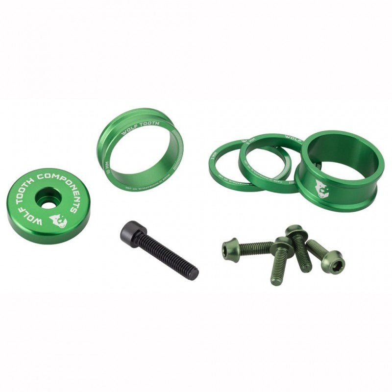 Kit distanziali, coperchio dell'attacco manubrio e viti WOLFTOOTH BLING KIT Olive